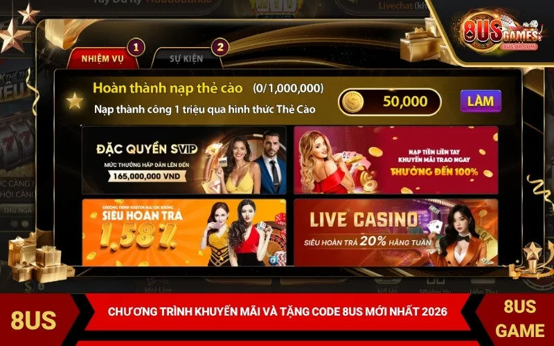 Chương trình khuyến mãi và tặng code 8US mới nhất 2026